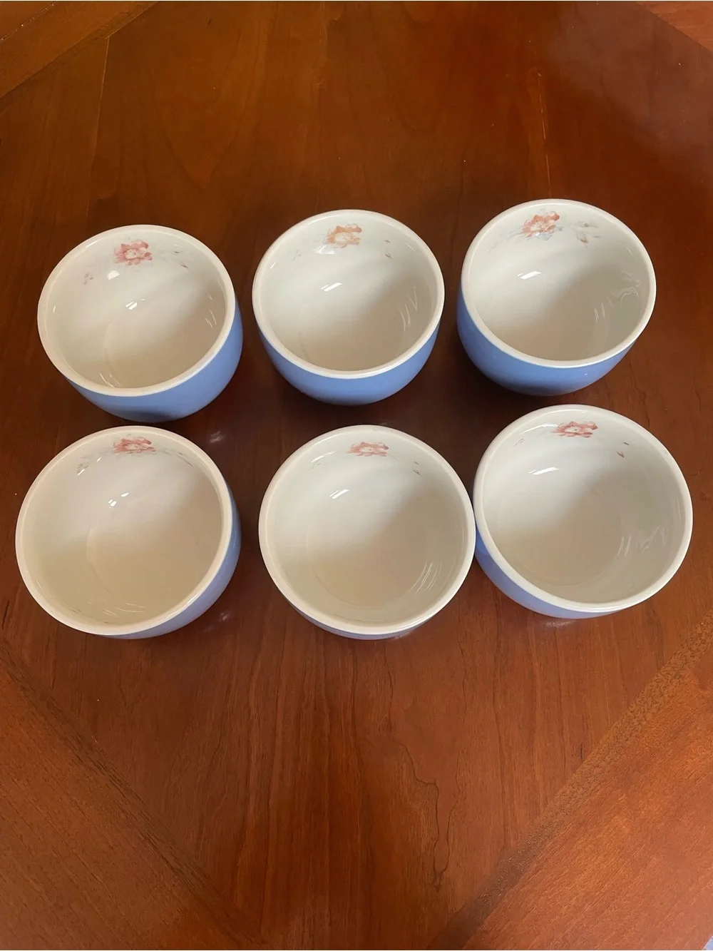 Set of 6 Vintage Blue and White Ceramic Custard Ramekins 1259 Rose Parade